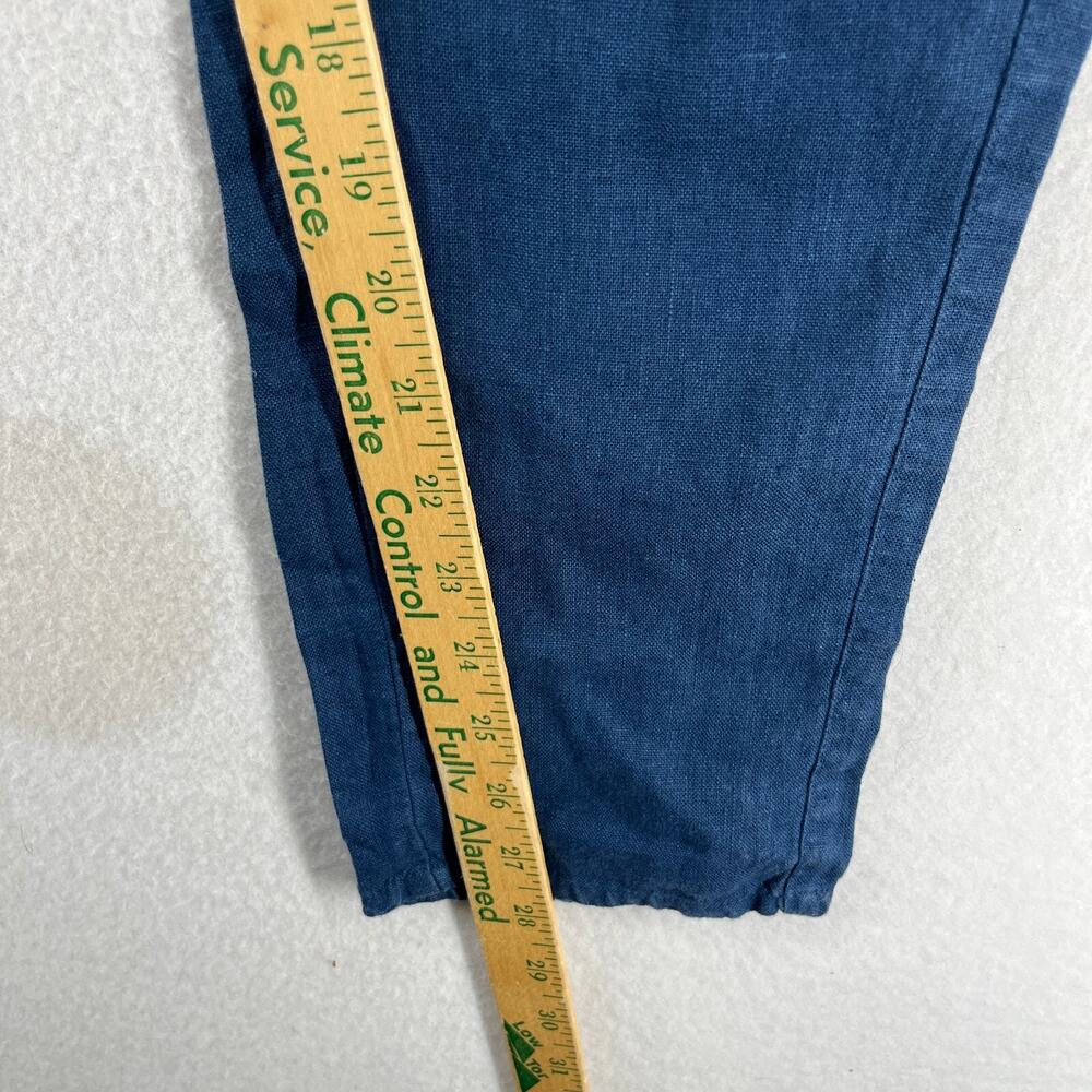 LINEN FOX Pants M Mara Linen Trouser Tapered High Rise Elastic Waist Ankle Blue - Picture 10 of 12